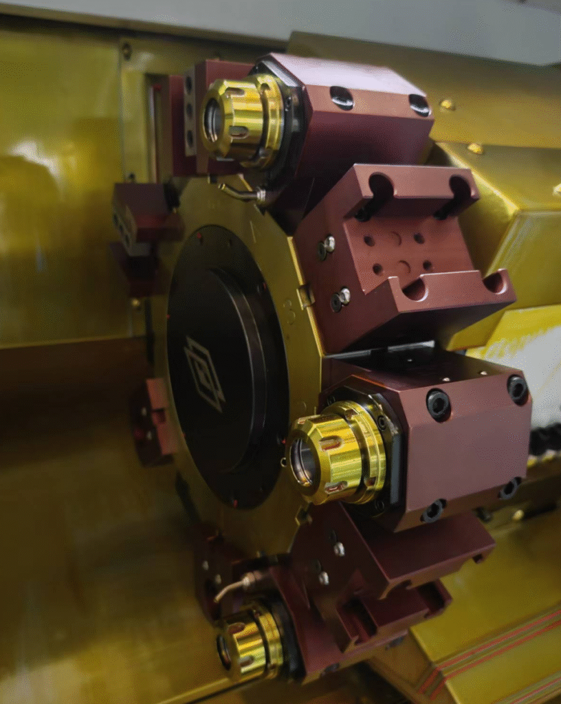 Anchor and leveling point inspection on a CNC lathe bed base before torque loading