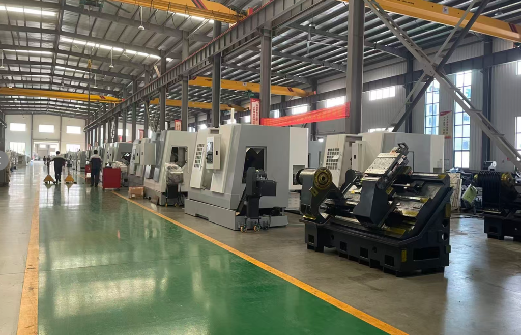 CNC lathe prepared for foundation, leveling and geometric alignment checks